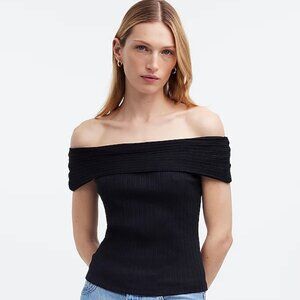 Madewell Black Ribbed-Off-The Shoulder Top - Size L (Large)